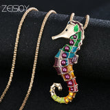 Zeisioy Golden Sea Horse Pendant Necklace Earrings - Proshot Bazaar