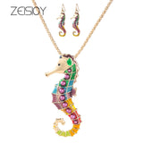 Zeisioy Golden Sea Horse Pendant Necklace Earrings - Proshot Bazaar