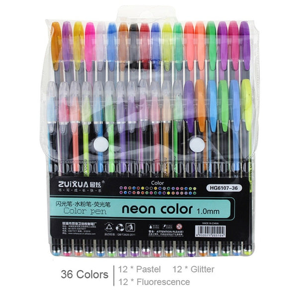 Glitter Colors Gel Pens Set, Gel Glitter Pen 36 Colors